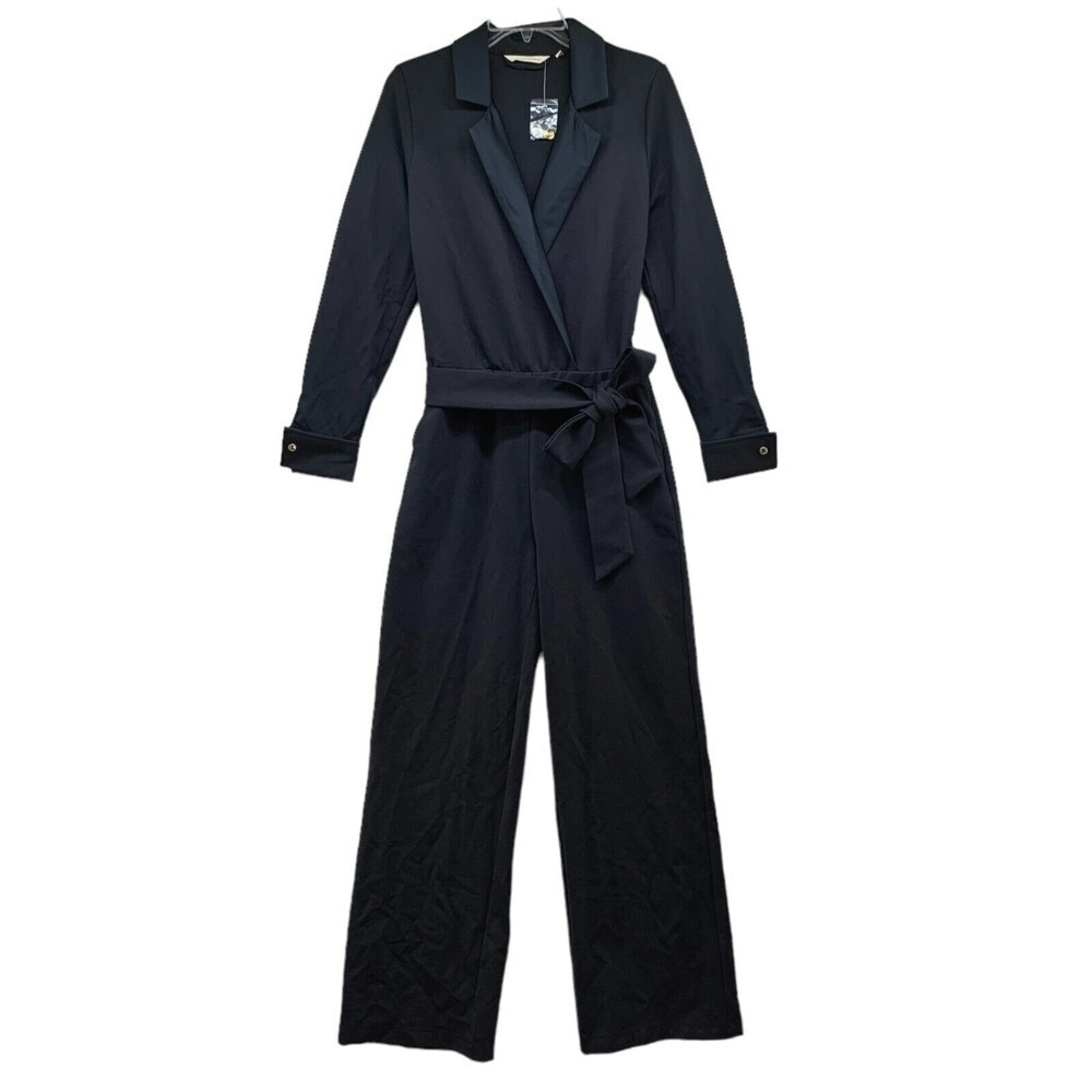 Soft Surroundings Simply Elegant Ponte Knit Wide Leg Jumpsuit Womens XS Tie Lux